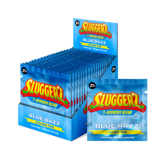 Sluggerz 7OH Blue Razz 140mg – 20ct shelf pack display with single sachet